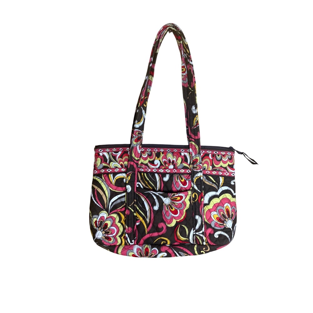 Vera Bradley Saddle Up Quilted Cotton Tote Shoulder Bag Floral Brown Pink